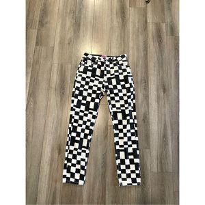 Edikted Women’s Checkered black and white jeans Sz Medium